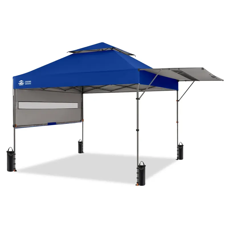 Carpa Plegable Instantánea de 10x10 FT para Exterior, Toldo Comercial con Bloqueo Central, Tela Impermeable 150D con Protección UV, Techo Extensible, Bolsas de Peso, Estacas y Bolsa de Transporte con Ruedas