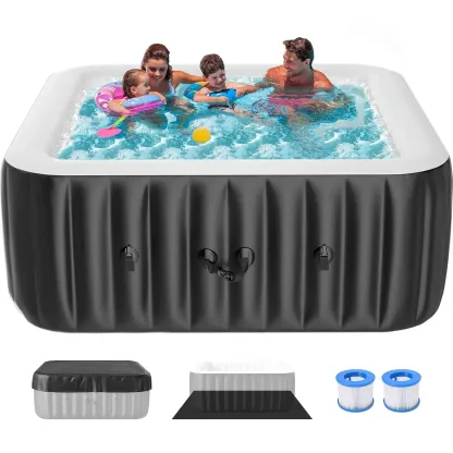 Spa Inflable Exterior para 4-6 Personas, Jacuzzi Portátil con 130 Chorros de Burbujas, Bomba de Calor y Filtro, Ideal para Patio y Jardín