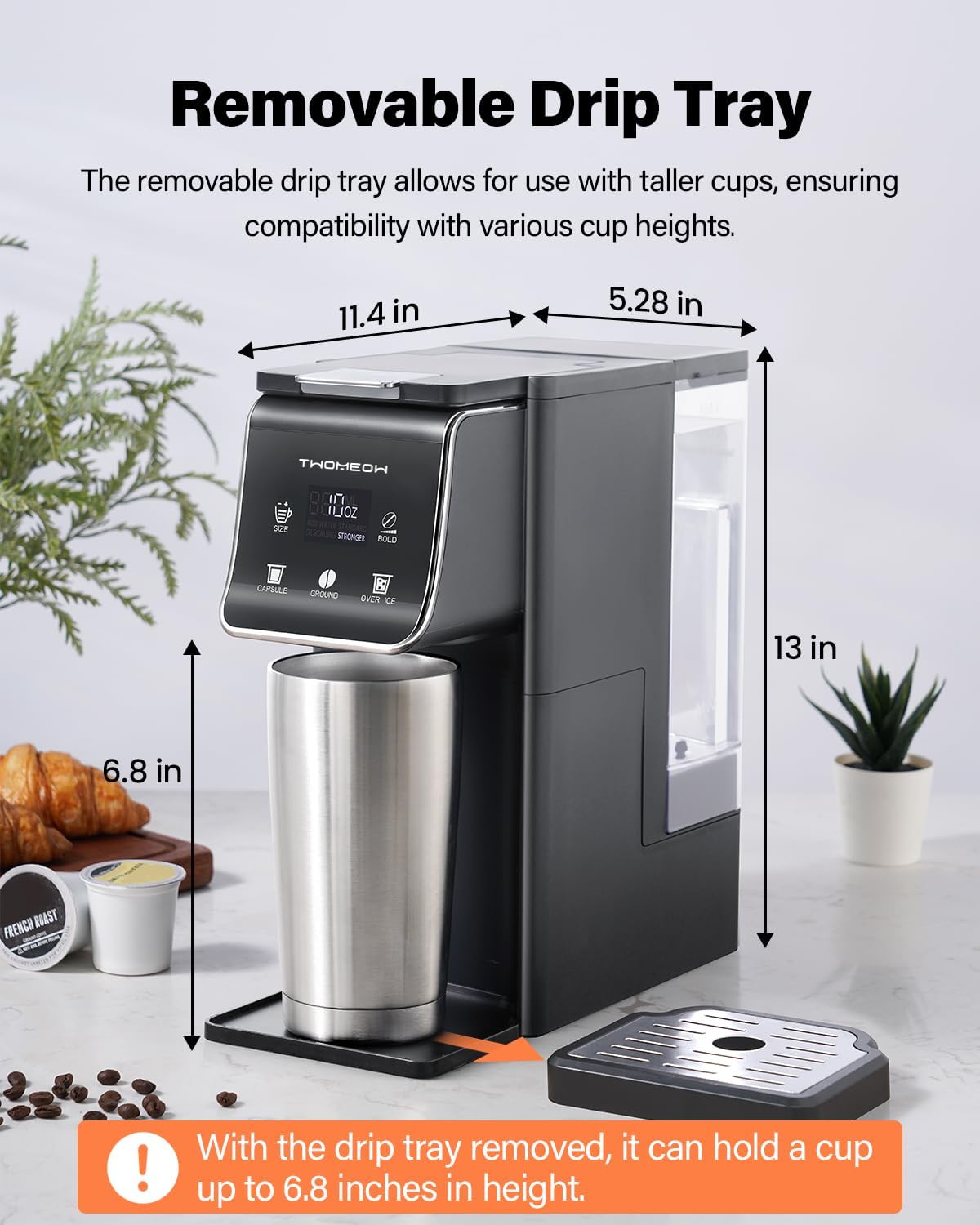 Hot & Iced Coffee Maker for K-Cups & Ground Coffee, Single-Serve Brewer with Bold Setting, Reusable Filter, Travel Mug Friendly, Compact & Quick Brew, Black Household Appliances espresso machine coffee bar supplies,home essentials tiktokshopbacktoschool