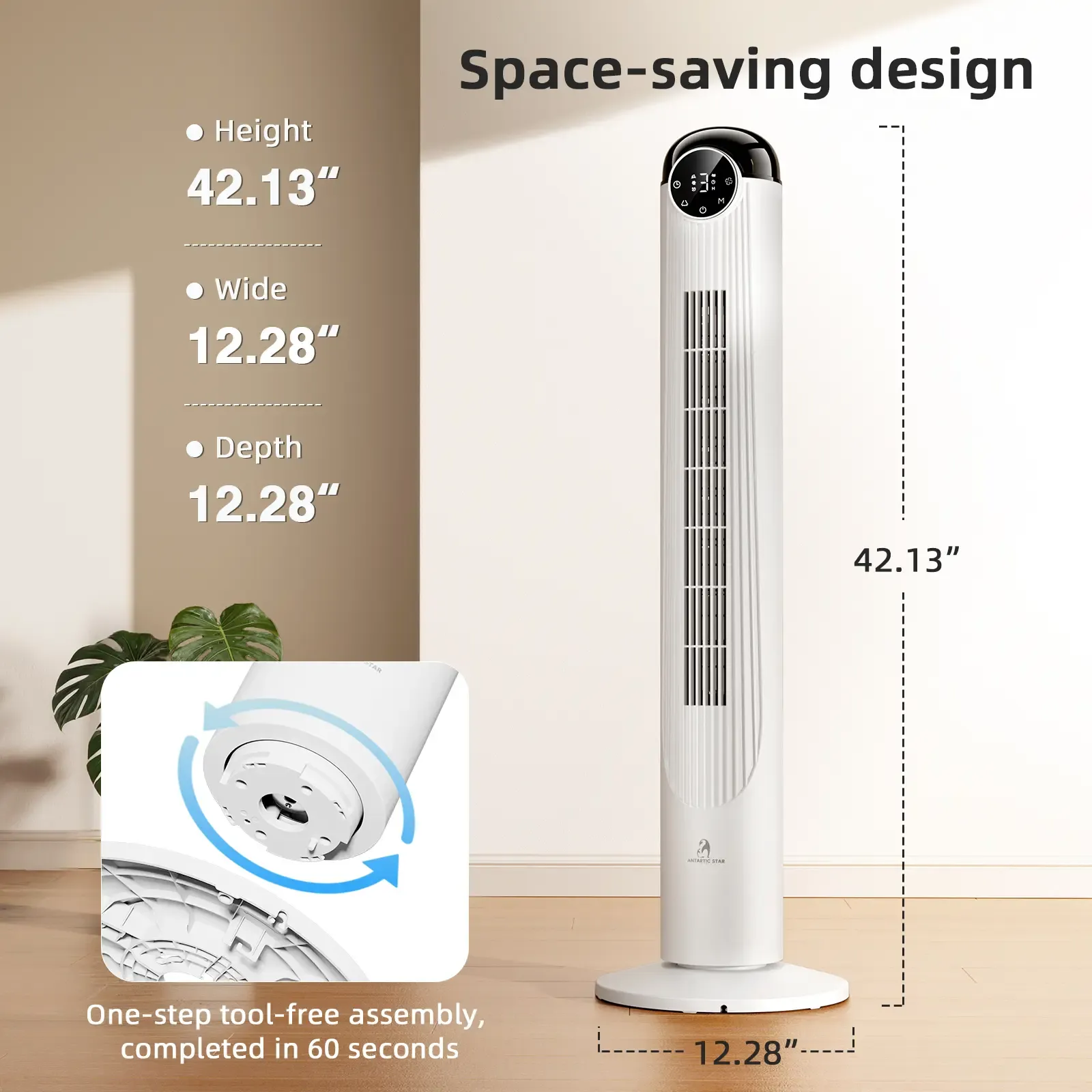 Ventilador de Torre T42 2026 con Motor DC, 6 Velocidades, 4 Modos, Oscilación de 90°, Ultra Silencioso de 22 dB y Control Remoto, Ideal para Dormitorio y Hogar