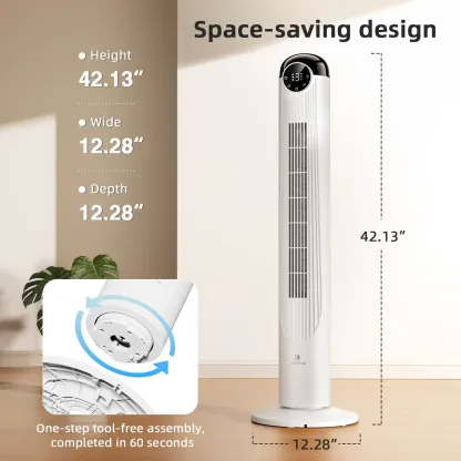 Ventilador de Torre T42 2026 con Motor DC, 6 Velocidades, 4 Modos, Oscilación de 90°, Ultra Silencioso de 22 dB y Control Remoto, Ideal para Dormitorio y Hogar