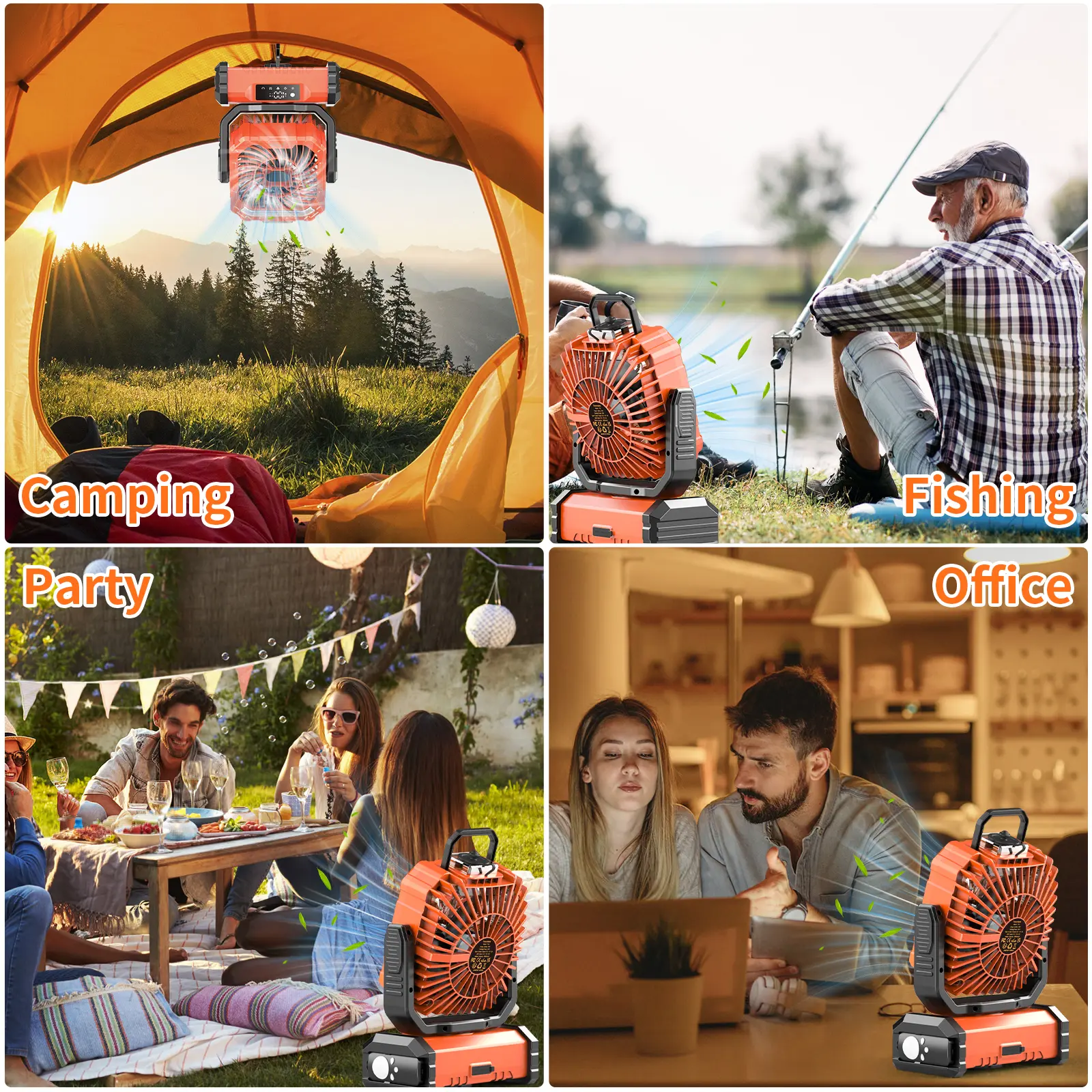 Ventilador Recargable para Camping con Luz LED, Pulverizador Humidificador, Cabezal Oscilante, Inalámbrico, Ligero y Portátil, Funciona con Batería