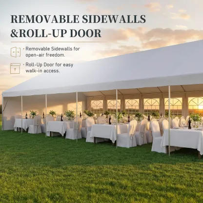 Carpa Grande para Exterior con Estructura de Acero, 32x16 FT/40x20 FT, Impermeable con Laterales Desmontables y Puerta Enrollable, Ideal para Bodas, Fiestas, BBQ y Camping