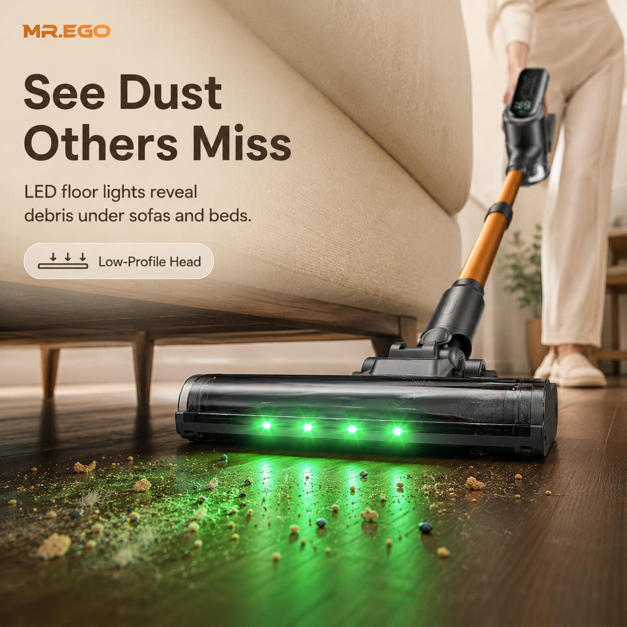 MR.EGO Cordless Vacuum Cleaner, Stick Vacuum Cordless Rechargeable with Powerful Suction for Home, 50 Min Run, Anti-Tangle and Self-Stand, 6 in 1 Lightweight Vacuum for Hard Floors Carpet Pet Hair,dorm essentials,home essentials