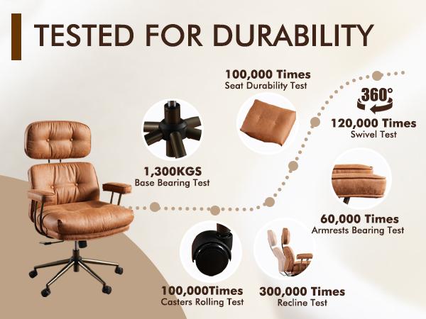 【SohoChic Sale】OVIOS Oversized Home Office Chair with Extra-Wide Seat, Big & Tall High Back Executive Chair, Mid-Century Modern Faux Leather Swivel Rolling Computer Desk Chair with Thick Cushions & Armrests