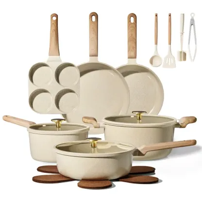 Juego de utensilios de cocina de cerámica de 14, 18 o 24 piezas: antiadherente, saludable, libre de PFAS y apto para lavavajillas.