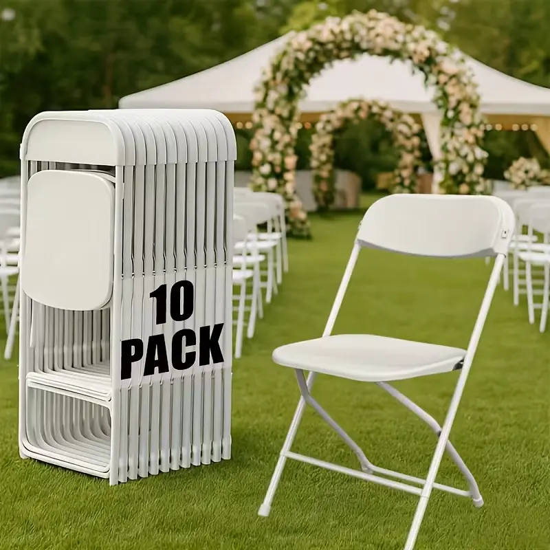 Sillas Plegables de Plástico Reforzado, Respaldo Ergonómico, Capacidad de 350 lb (159 kg), Apilables y Portátiles, Ideales para Interiores, Terrazas, Bodas, Fiestas, Reuniones, Patios y Jardines, Color Blanco.