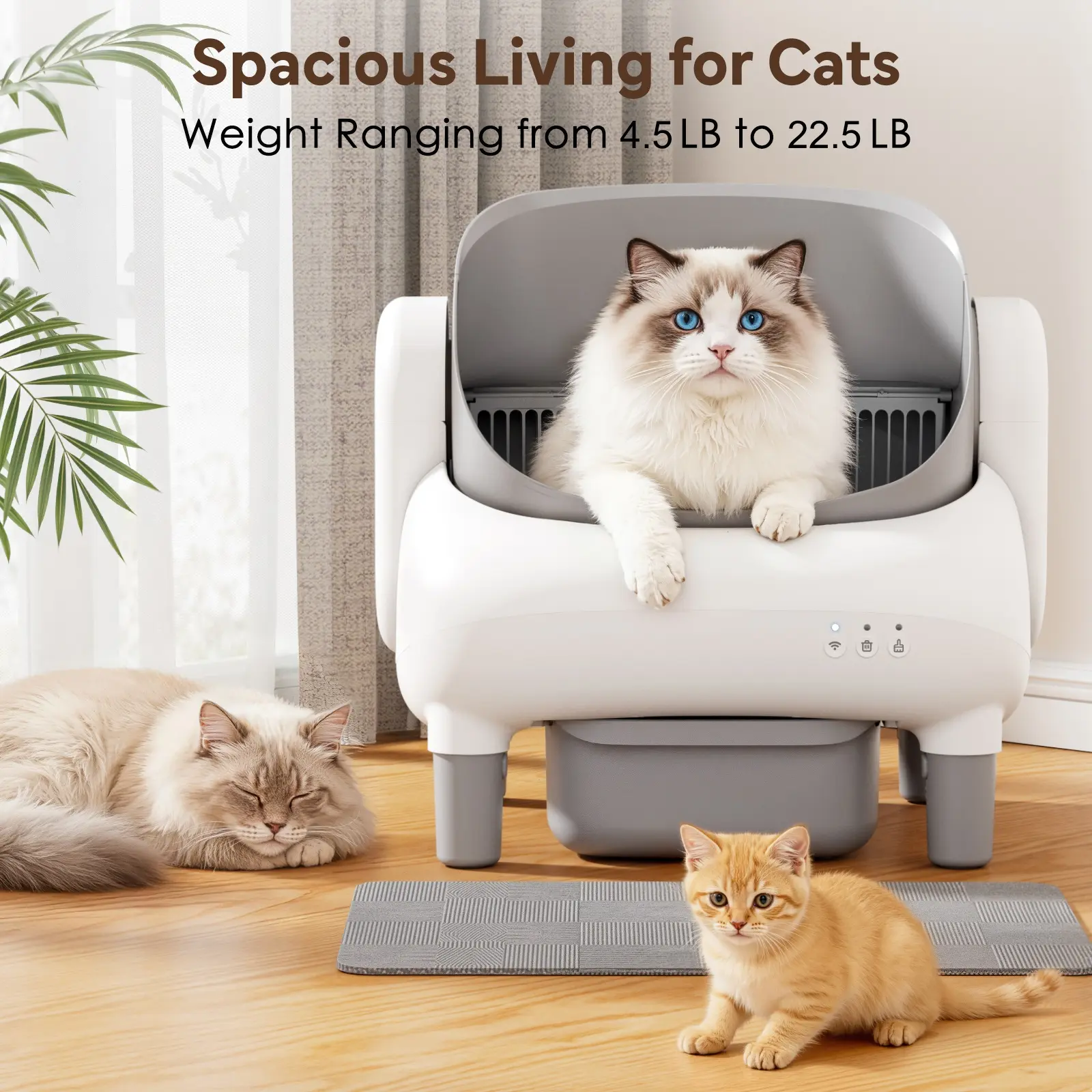 Caja de Arena Automática Autolimpiable para Gatos, Diseño Abierto, Control por App y WiFi, Sistema Antiolores, Depósito Sellado de 10.5 L, Funcionamiento Silencioso, Ideal para Varios Gatos