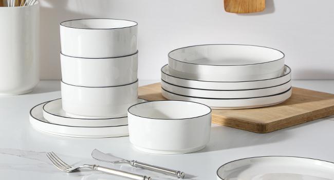 MALACASA LEAH Series Porcelain Tableware Set - 4/6-Person Ceramic Dinnerware Service Set, Chip-Resistant, Microwave & Dishwasher Safe Plates, Bowls & Pasta Dishes, Ceramic Dinnerware Set