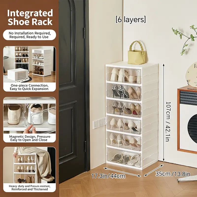 Zapatero Plegable de 10 Niveles con Puertas Transparentes Magnéticas, Capacidad para 20 Pares de Zapatos, Gran Capacidad, Apilable, Resistente, Ahorra Espacio y Sin Instalación