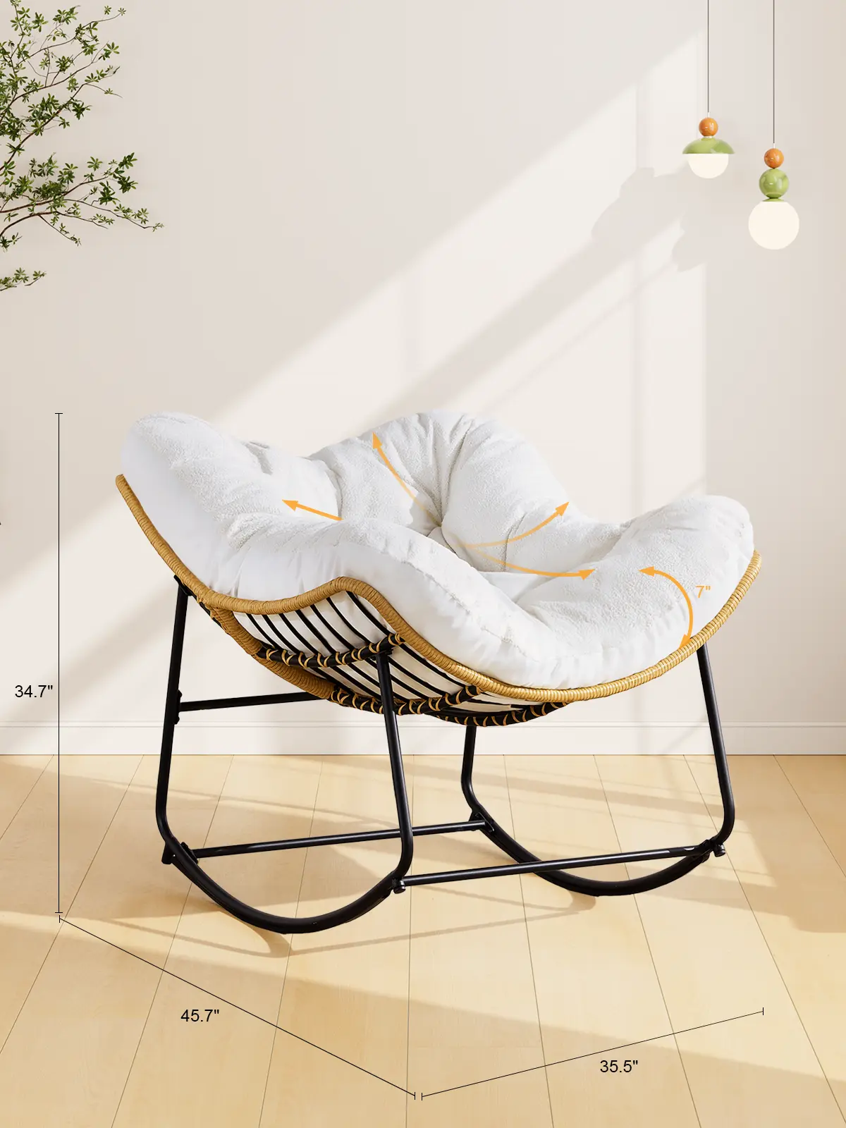 Silla mecedora de gran tamaño para interiores y exteriores: cómoda silla Papasan