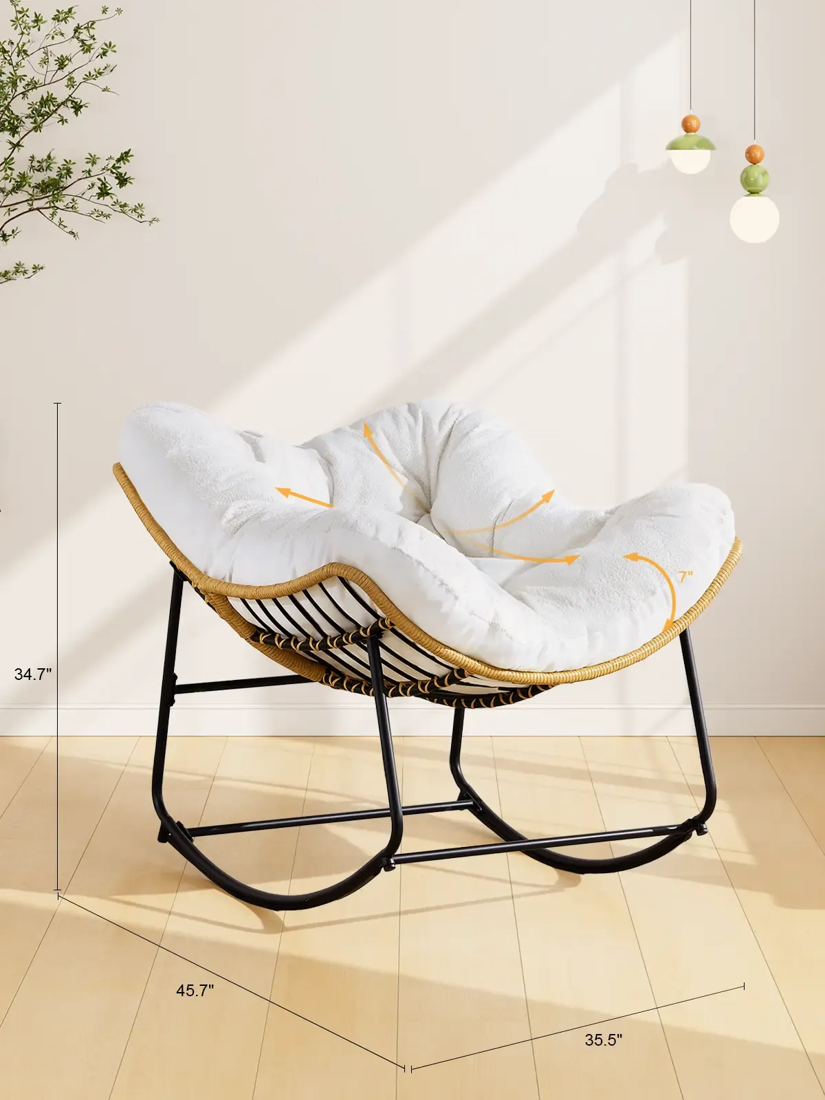 Silla mecedora de gran tamaño para interiores y exteriores: cómoda silla Papasan