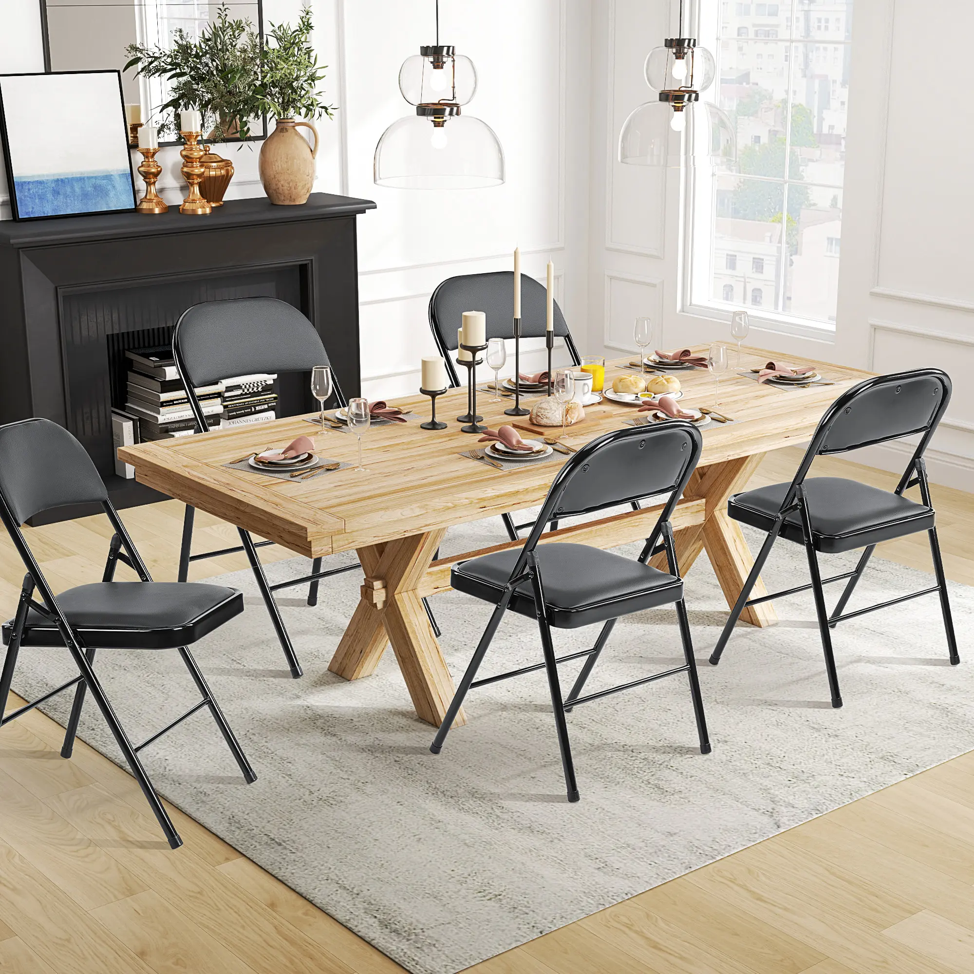 【Paquete económico】 Silla plegable con asiento acolchado en piel, estructura metálica robusta, asiento versátil para uso en interiores y exteriores.