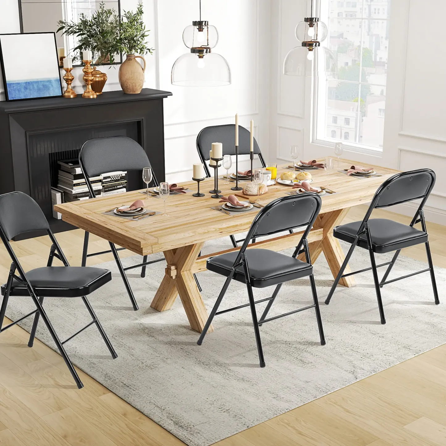 【Paquete económico】 Silla plegable con asiento acolchado en piel, estructura metálica robusta, asiento versátil para uso en interiores y exteriores.