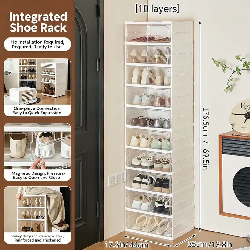 Zapatero Plegable de 10 Niveles con Puertas Transparentes Magnéticas, Capacidad para 20 Pares de Zapatos, Gran Capacidad, Apilable, Resistente, Ahorra Espacio y Sin Instalación