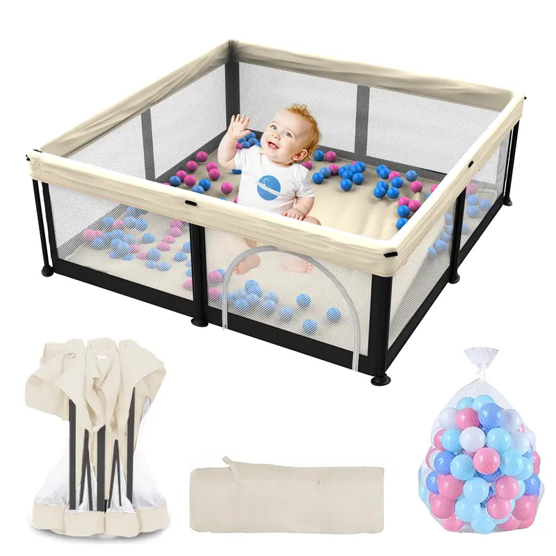Foldable Baby Playpen 50x50 Inches with Mesh & Balls
