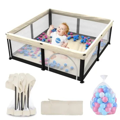Foldable Baby Playpen 50x50 Inches with Mesh & Balls