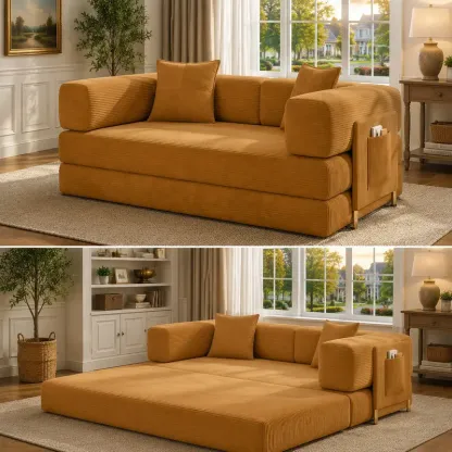 Sofá cama futón convertible de pana de 78,8 pulgadas; sofá sin estructura rígida que no requiere montaje, con bolsillo de almacenamiento para sala de estar; color verde; ideal para dormitorios y decoración del hogar.