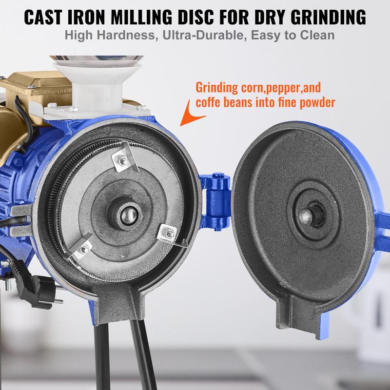 Molino eléctrico de granos, molinillo de especias de 3000 W, molino de maíz comercial con embudo, máquina pulverizadora de grosor ajustable, molino industrial de alta resistencia para cereales y trigo, molinillo para productos secos.
