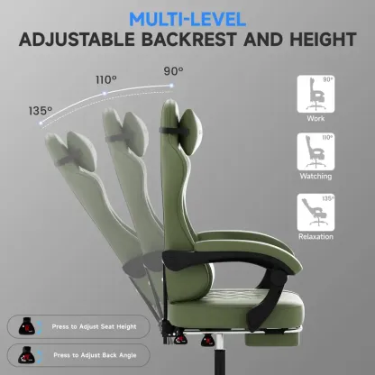 Silla Gaming Ergonómica Reclinable con Reposapiés, Cuero Transpirable, Soporte para Espalda, Asiento Amplio Acolchado, Capacidad de 300 lb, Ideal para Oficina, Gaming y Streaming