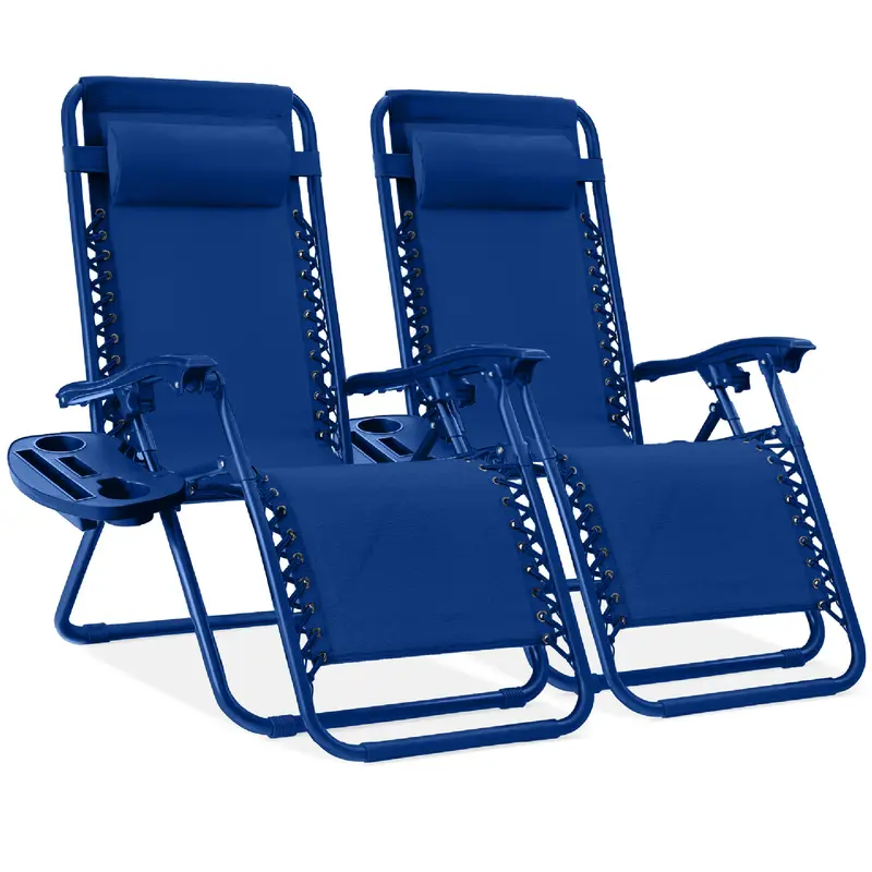 Set de 2 Sillas de Gravedad Cero Plegables con Bandeja Portavasos, Reclinables para Patio, Jardín y Piscina