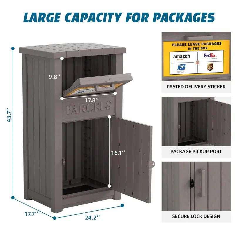 Buzón para entrega de paquetes en exteriores: caja con cerradura, resistente a robos e impermeable; apta para porches, zonas de acceso y áreas residenciales.