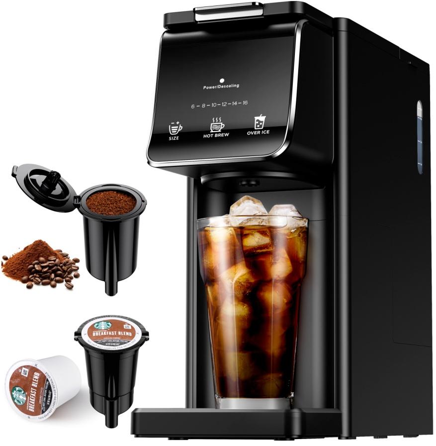Hot & Iced Coffee Maker for K-Cups & Ground Coffee, Single-Serve Brewer with Bold Setting, Reusable Filter, Travel Mug Friendly, Compact & Quick Brew, Black Household Appliances espresso machine coffee bar supplies,home essentials tiktokshopbacktoschool