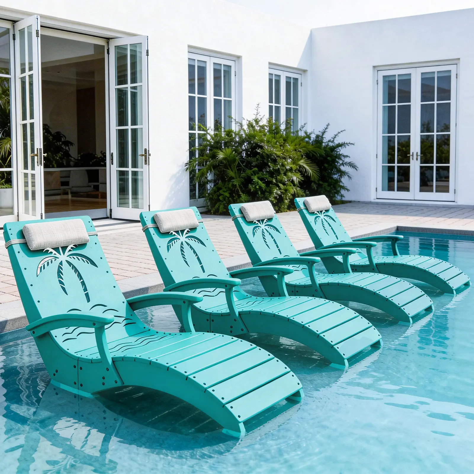 Set de 2/4/6 Tumbonas Plegables para Piscina, con Reposabrazos, Reposacabezas y Sacos de Arena, Resistentes a los Rayos UV y al Clima, para Jardín, Playa y Patio