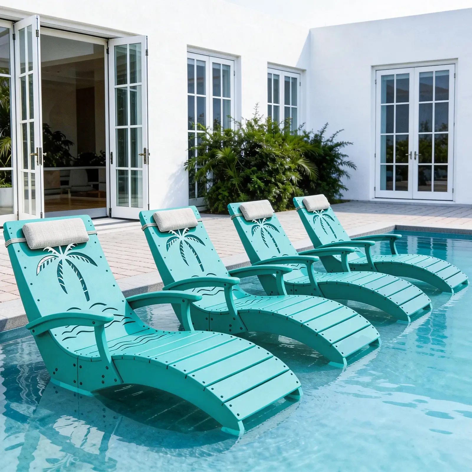 Set de 2/4/6 Tumbonas Plegables para Piscina, con Reposabrazos, Reposacabezas y Sacos de Arena, Resistentes a los Rayos UV y al Clima, para Jardín, Playa y Patio
