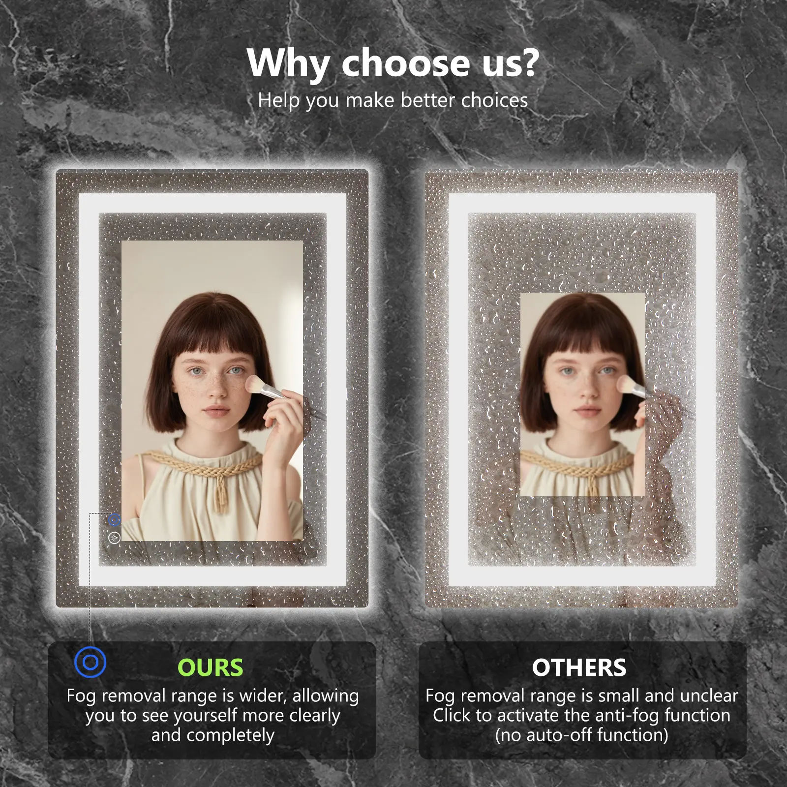 Espejo LED de Baño con Antivaho y Luz Regulable, Espejo de Pared con Iluminación Ajustable para Tocador