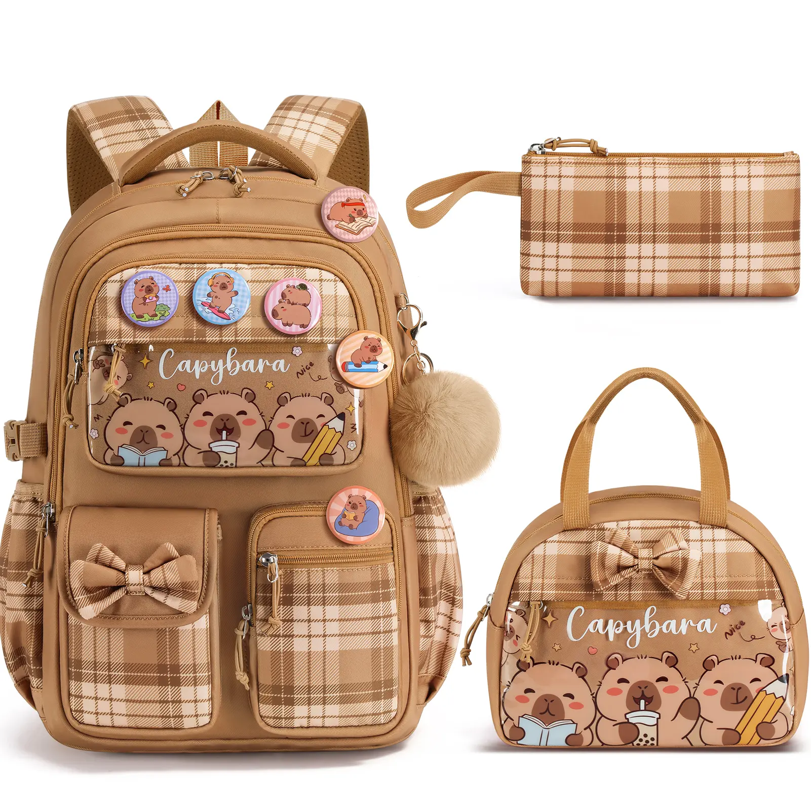 Set de mochila escolar 3 en 1: mochila impermeable con bolsa para el almuerzo y estuche, ligera, para niños y niñas.