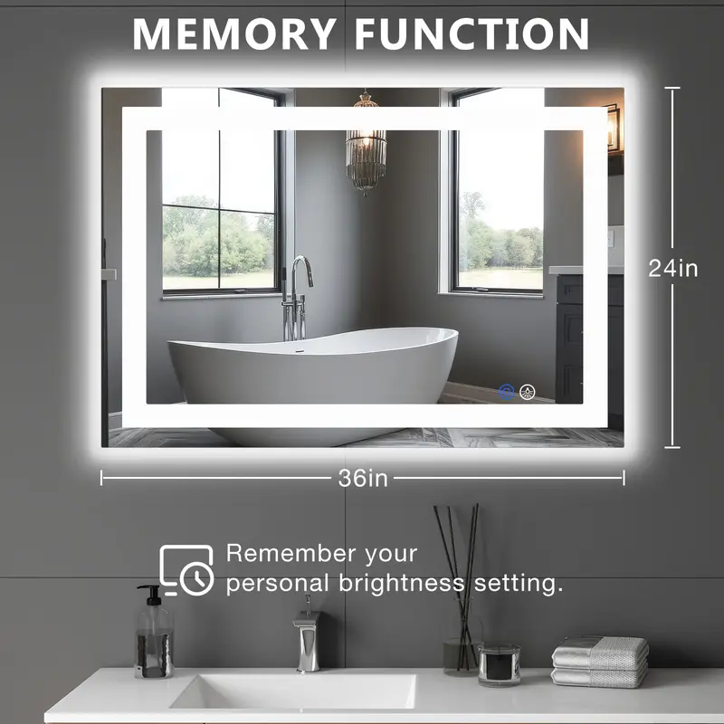 Espejo LED de Baño con Antivaho y Luz Regulable, Espejo de Pared con Iluminación Ajustable para Tocador