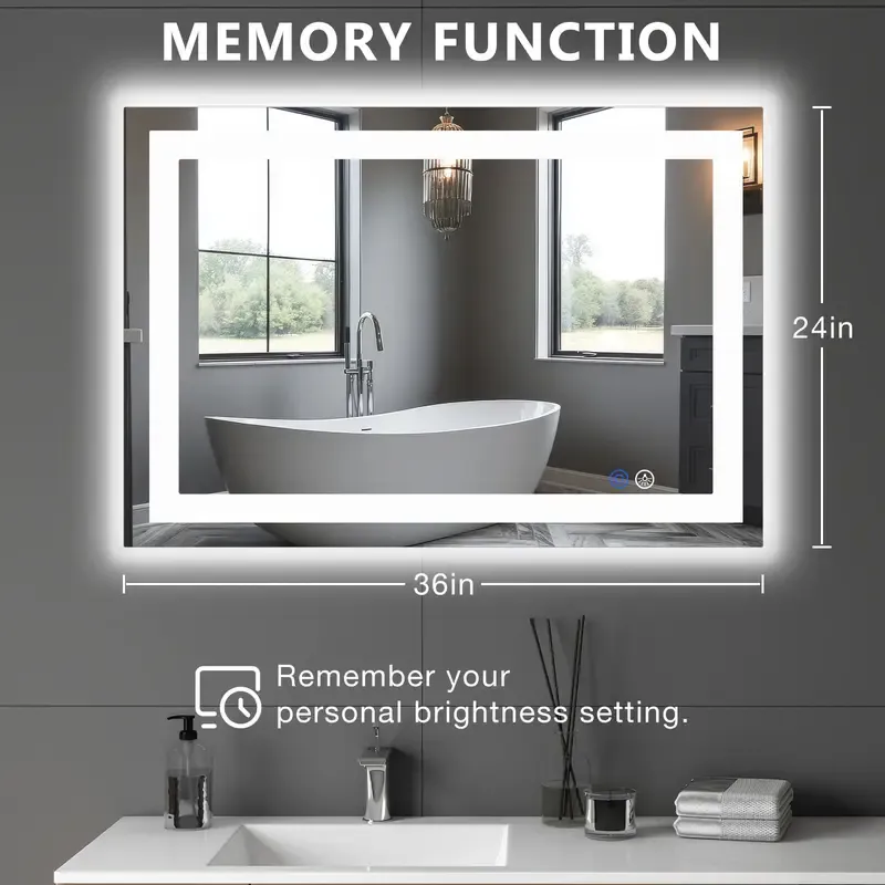 Espejo LED de Baño con Antivaho y Luz Regulable, Espejo de Pared con Iluminación Ajustable para Tocador