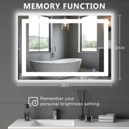 Espejo LED de Baño con Antivaho y Luz Regulable, Espejo de Pared con Iluminación Ajustable para Tocador