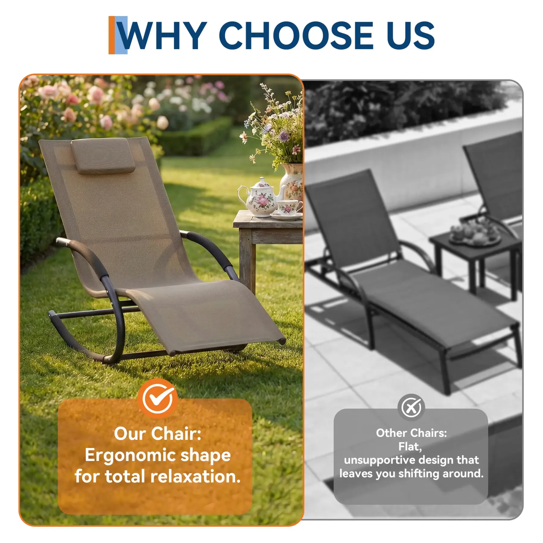 Oferta Flash para el Hogar – Silla Reclinable de Exterior Ajustable con Malla Transpirable, Estructura de Acero Resistente para Todo Clima, Reposabrazos de NBR y Almohada, Soporta hasta 300 lb, Ideal para Jardín, Patio y Terraza, Marrón/Gris