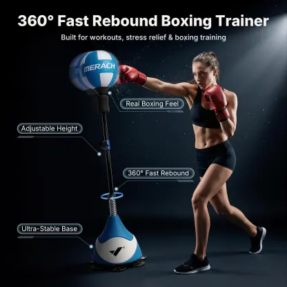 Saco de boxeo Merach con soporte y altura ajustable: saco de velocidad para entrenamiento, equipo de boxeo, alivio del estrés y fitness.