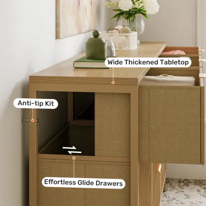 Cómoda de 9 Cajones de Tela, Aparador de Madera de 57", Mueble TV Moderno para 35/45/55", Gran Capacidad de Almacenamiento con Base Reforzada