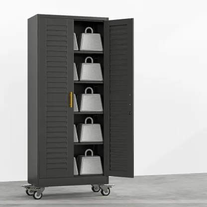 Armario de almacenamiento metálico con ruedas, armario para herramientas de acero con cerradura y 71,2 pulgadas de altura, con 4 estantes ajustables para garaje, hogar y oficina.