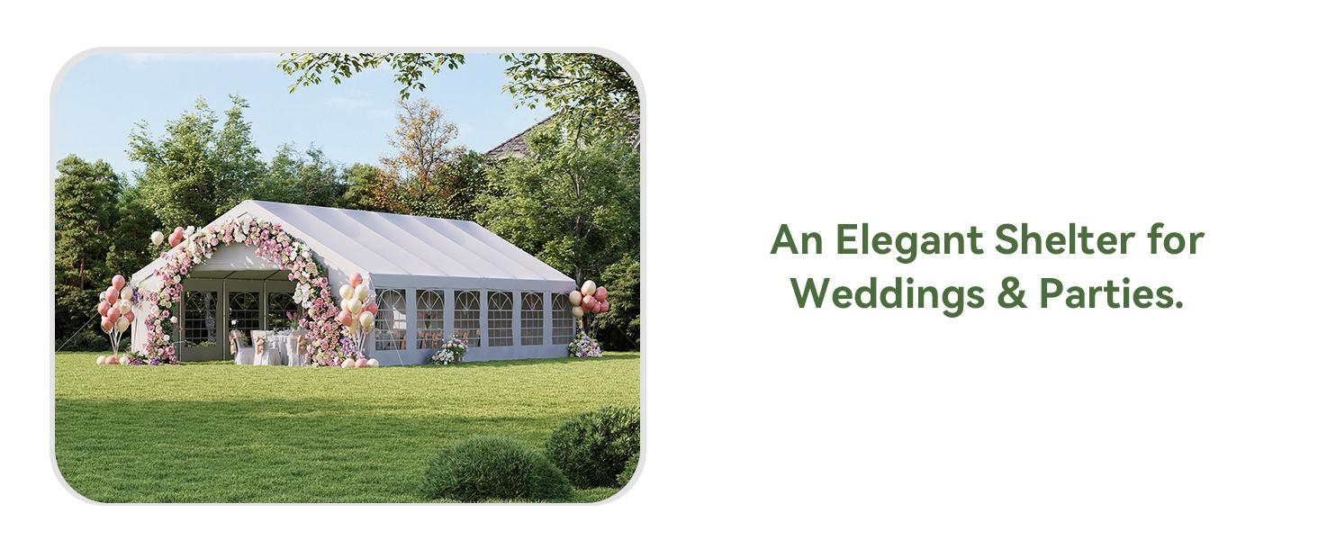 Aoxun Heavy-Duty Steel Frame Patio Canopy Party Tent, 32x16 FT/40x20 FT with Sturdy Base, Waterproof Material, Removable Sidewalls & Roll-Up Door, for Weddings, BBQ (3-Package Shipping, White),campingessentials,outdoorfurnitureset,campinggear