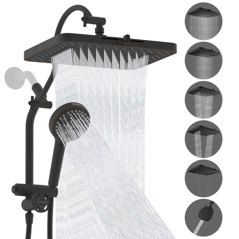 Sistema de Ducha de Alta Presión con Cabezal Fijo Tipo Lluvia de 13" y Ducha de Mano de 10 Modos, Brazo de Extensión de 12", Desviador de 4 Vías, Manguera de 71", Acabado Cromado, Certificación cUPC