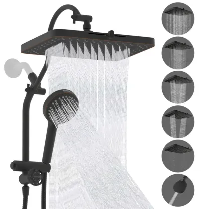 Sistema de Ducha de Alta Presión con Cabezal Fijo Tipo Lluvia de 13" y Ducha de Mano de 10 Modos, Brazo de Extensión de 12", Desviador de 4 Vías, Manguera de 71", Acabado Cromado, Certificación cUPC