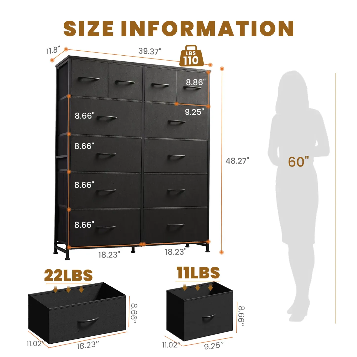 Cómoda de tela con 12 cajones: mueble de almacenamiento práctico para dormitorios, solución de organización para el hogar y la oficina, cajones de tela extraíbles, múltiples cajones de almacenamiento.