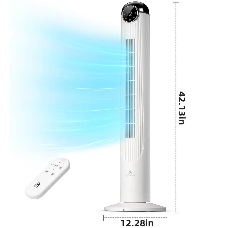 Ventilador de Torre T42 2026 con Motor DC, 6 Velocidades, 4 Modos, Oscilación de 90°, Ultra Silencioso de 22 dB y Control Remoto, Ideal para Dormitorio y Hogar