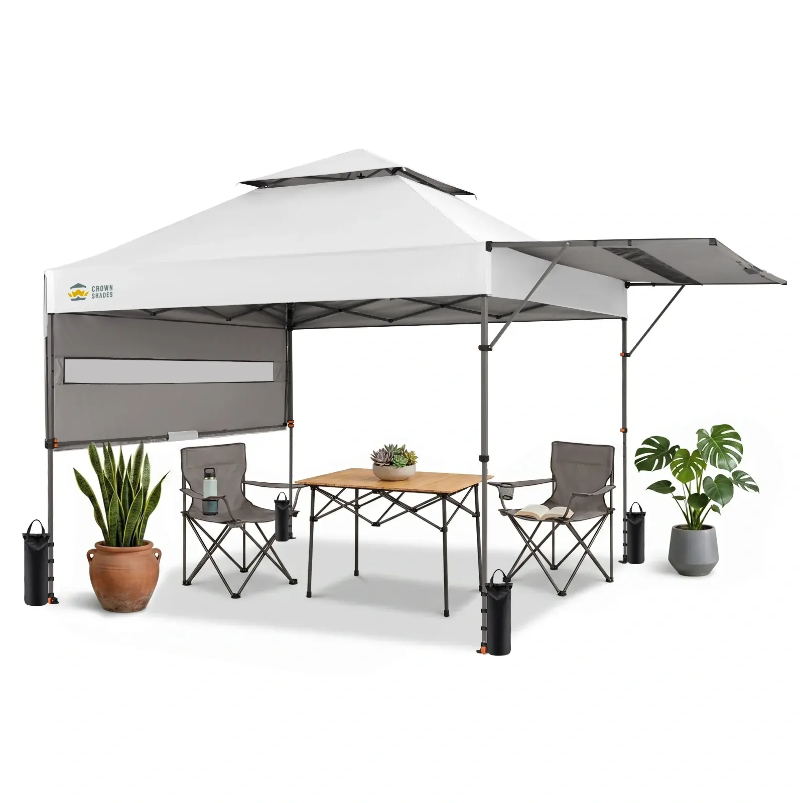 Carpa Plegable Instantánea de 10x10 FT para Exterior, Toldo Comercial con Bloqueo Central, Tela Impermeable 150D con Protección UV, Techo Extensible, Bolsas de Peso, Estacas y Bolsa de Transporte con Ruedas