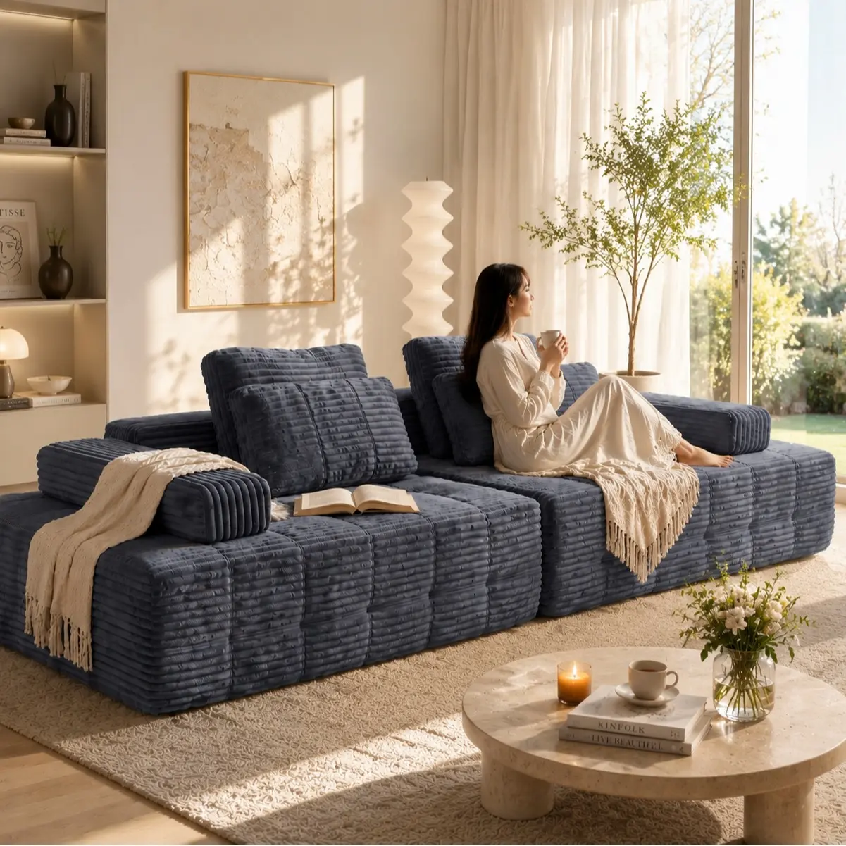 Sofá modular seccional sin estructura, chaise longue extragrande con asientos profundos, sofá cama modular Cloud, no requiere montaje, combinación libre, sofá seccional moderno. Sofá seccional sin estructura. Muebles de sala de estar.