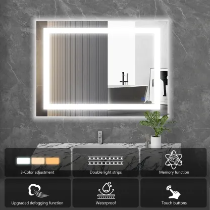 Espejo LED de Baño con Antivaho y Luz Regulable, Espejo de Pared con Iluminación Ajustable para Tocador