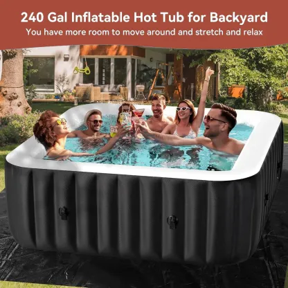 Spa Inflable Exterior para 4-6 Personas, Jacuzzi Portátil con 130 Chorros de Burbujas, Bomba de Calor y Filtro, Ideal para Patio y Jardín