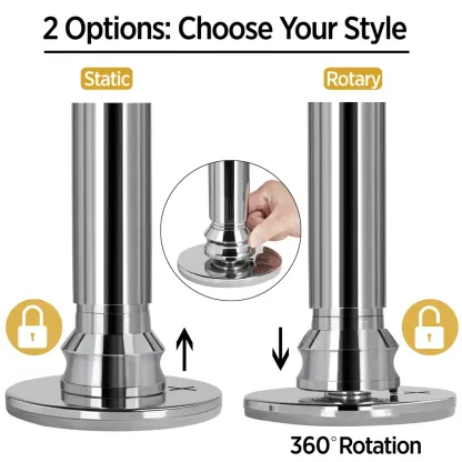 【Alta resistencia】Barra de baile profesional cromada y portátil de 45 mm; cuenta con dos modos (giratorio y estático), es desmontable y de altura ajustable (de 7 a 9 pies), ideal para uso doméstico.