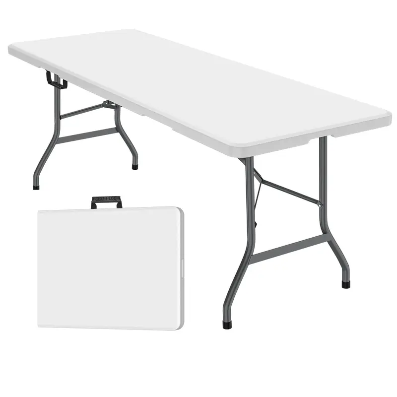 Mesa Plegable de 6 Pies (Set de Mesa Plegable de 6 pies y Mantel: ZB-6FT), con Asa de Transporte Integrada y Patas de Acero Aleado; Portátil y de Uso Rudo para Fiestas, Comedor, Bodas, Eventos, Picnics, Interiores, Exteriores, Camping y Uso General — Bla