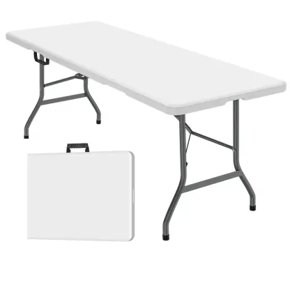 Mesa Plegable de 6 Pies (Set de Mesa Plegable de 6 pies y Mantel: ZB-6FT), con Asa de Transporte Integrada y Patas de Acero Aleado; Portátil y de Uso Rudo para Fiestas, Comedor, Bodas, Eventos, Picnics, Interiores, Exteriores, Camping y Uso General — Bla